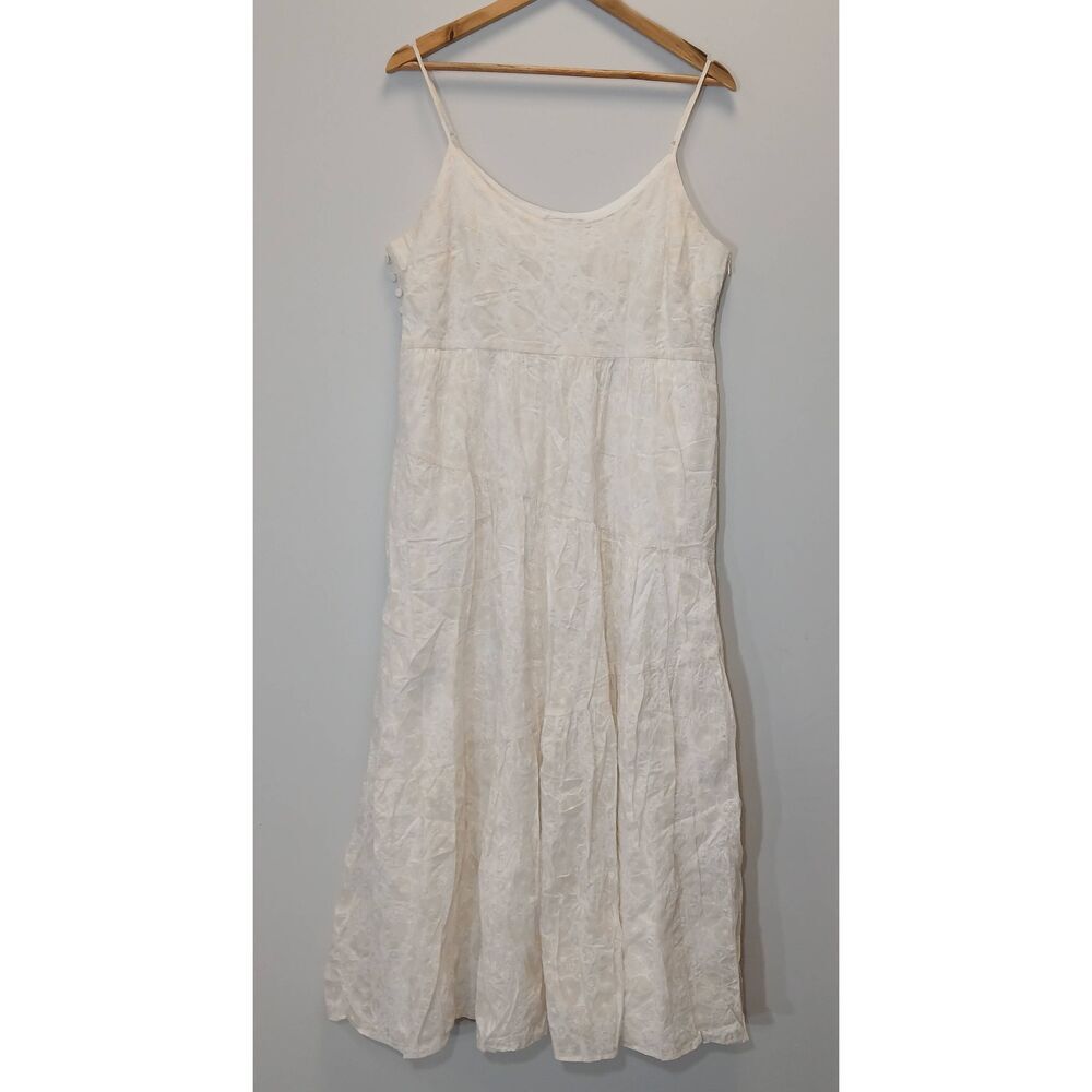 Club Monaco womens medium maxi dress tiered cream boho floral Coastal travel sun - Picture 1 of 10